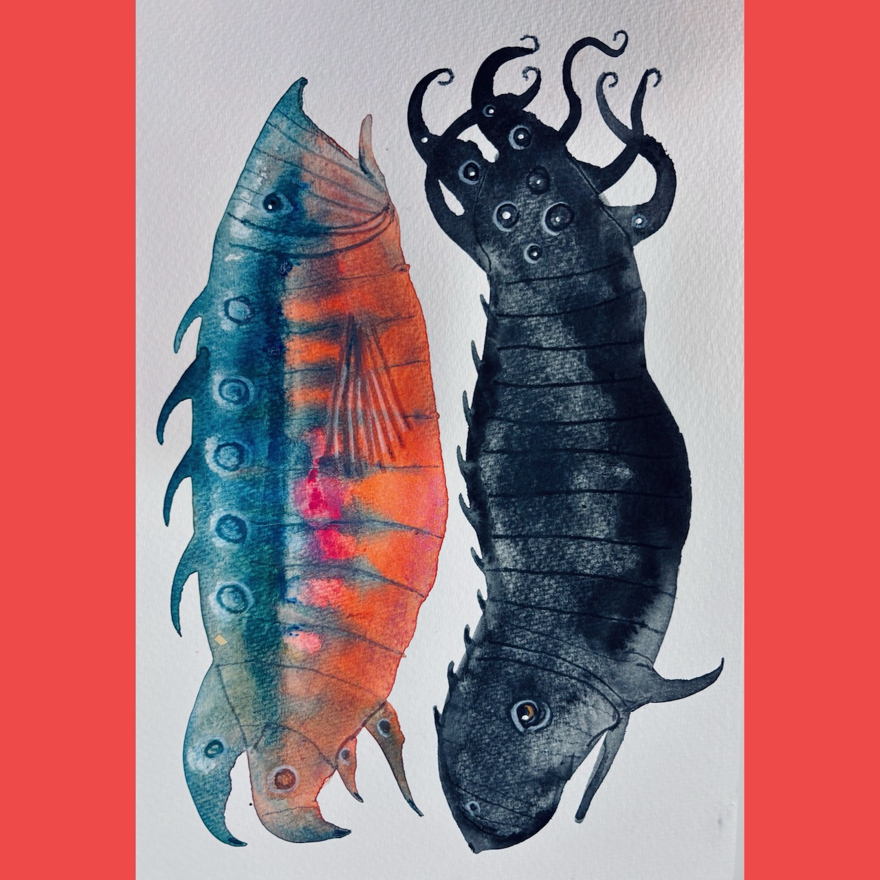 Painting in gouache and colored pencils, February, 2025