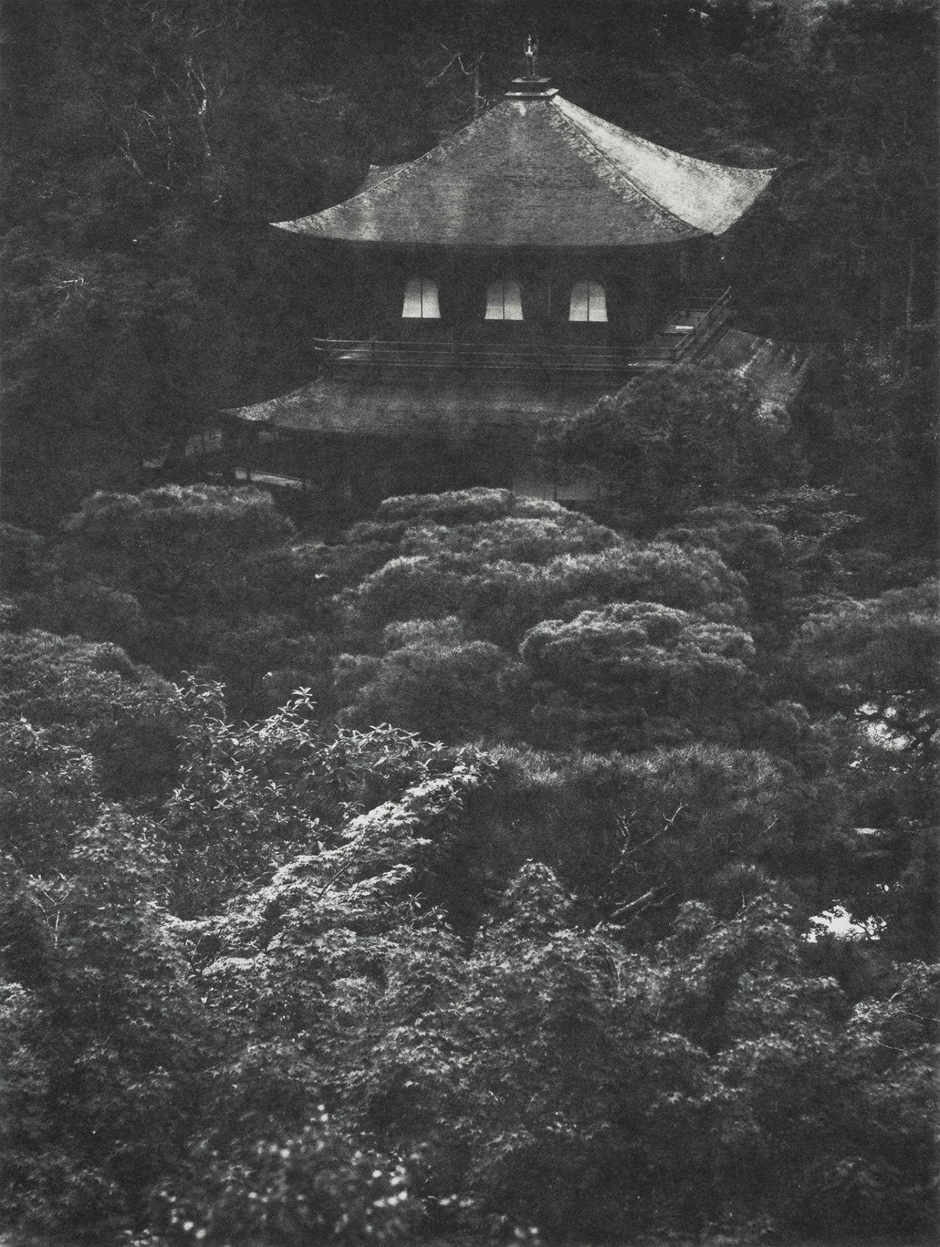 A photogravure print of Ginkakuji temple in Kyoto.