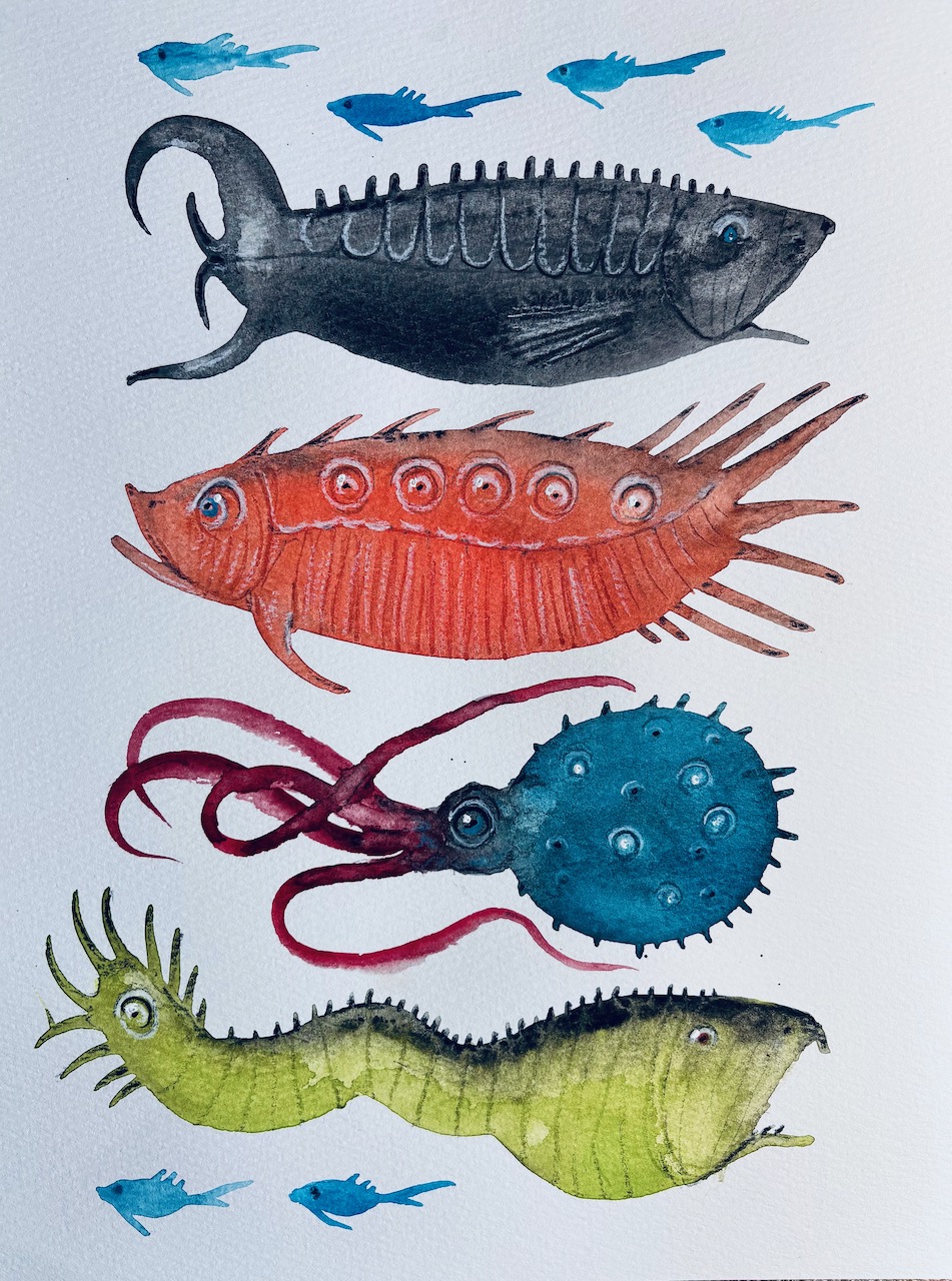 Painting in Gouache and colored pencil, August, 2025.