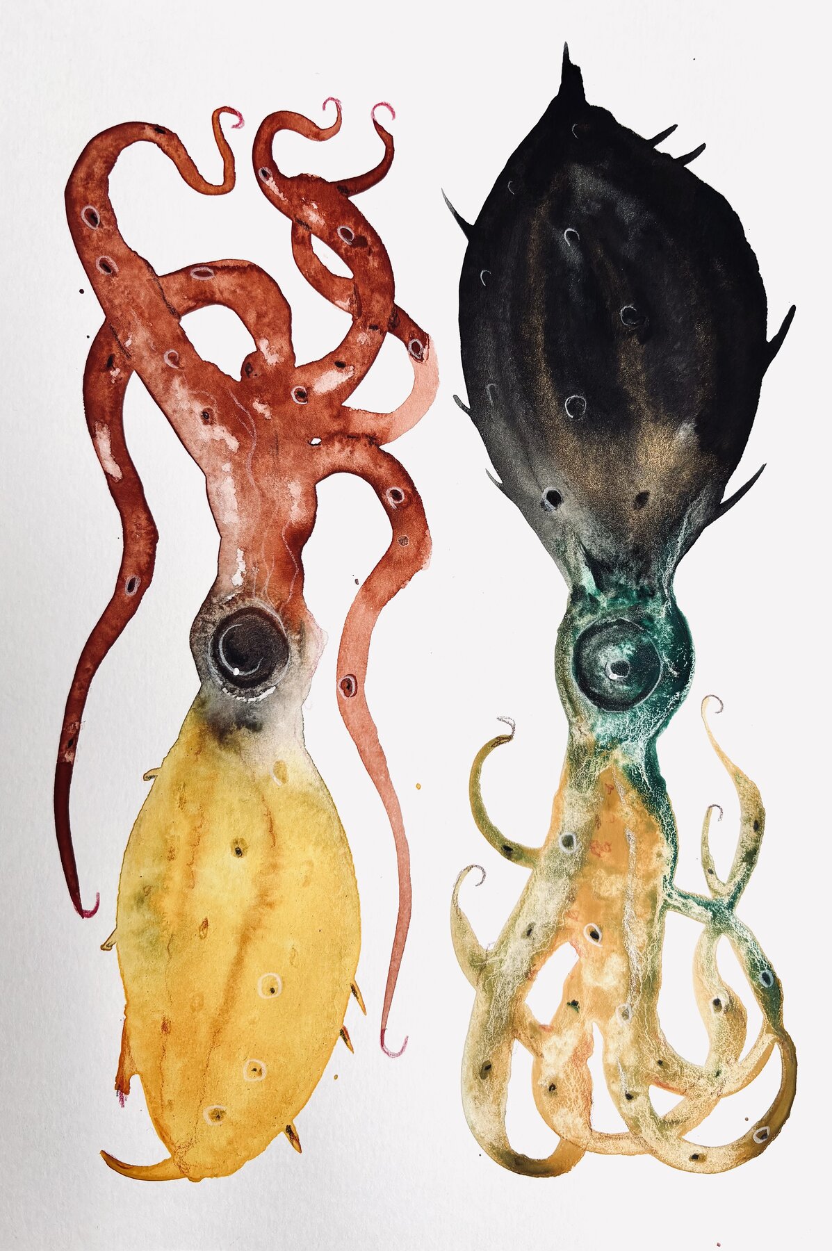 Painting of imaginary cephalopods, May, 2026.