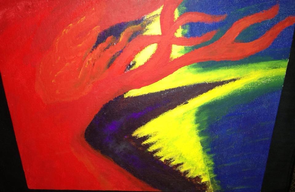 “Feel” by ❤️C. Paint on Canvas piece, no brushes used ~ first made for a skateboard design