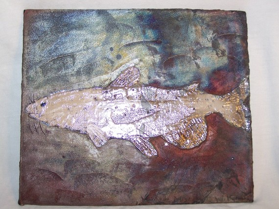 Framed Raku catfish tile