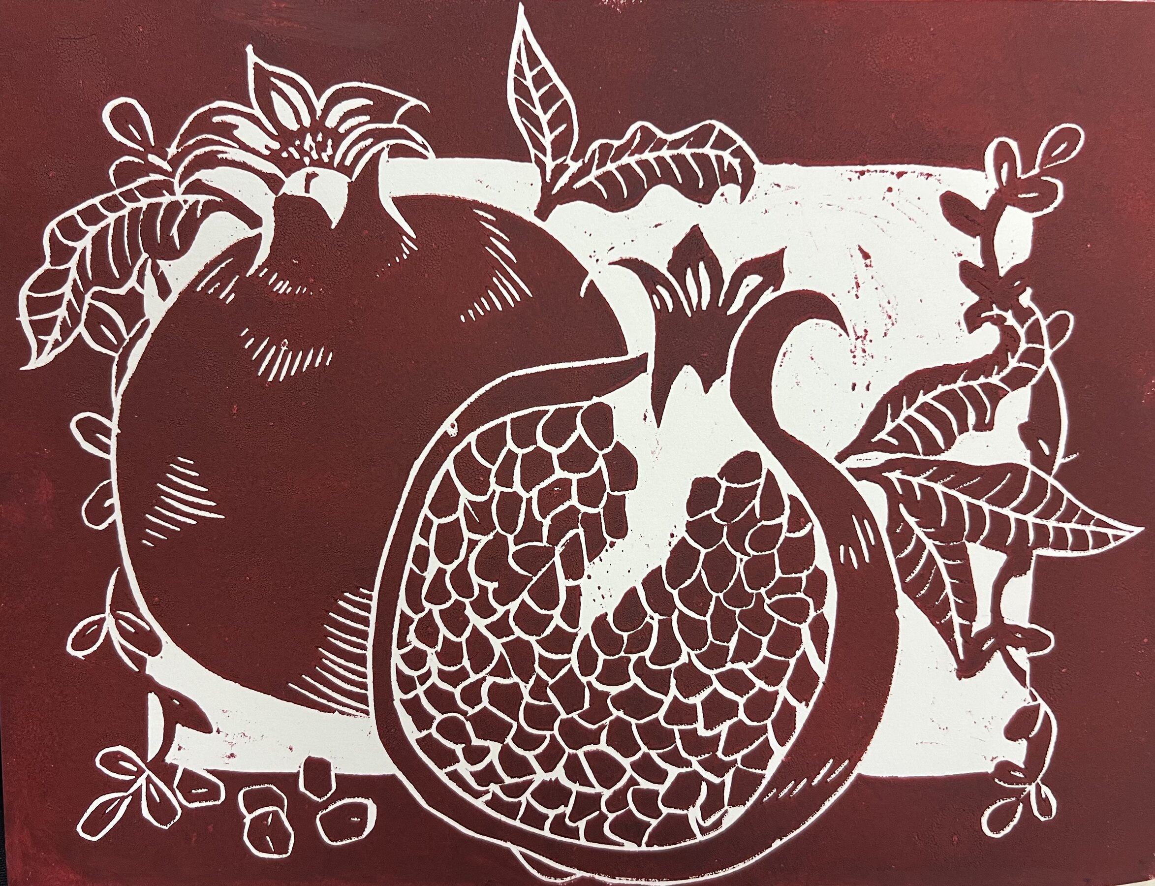 Pomegranate Linoleum Block Print