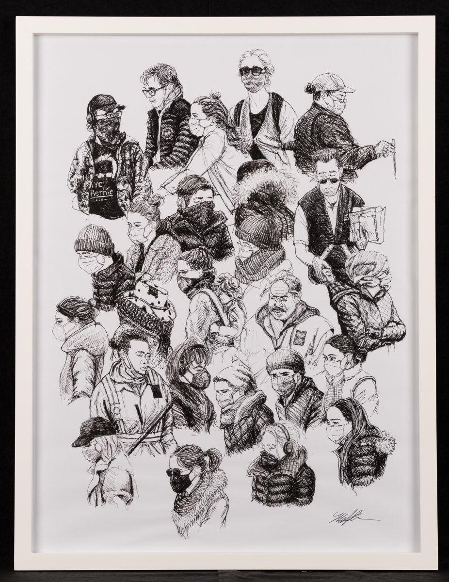 detailed drawing of many people grouped together done in pencili