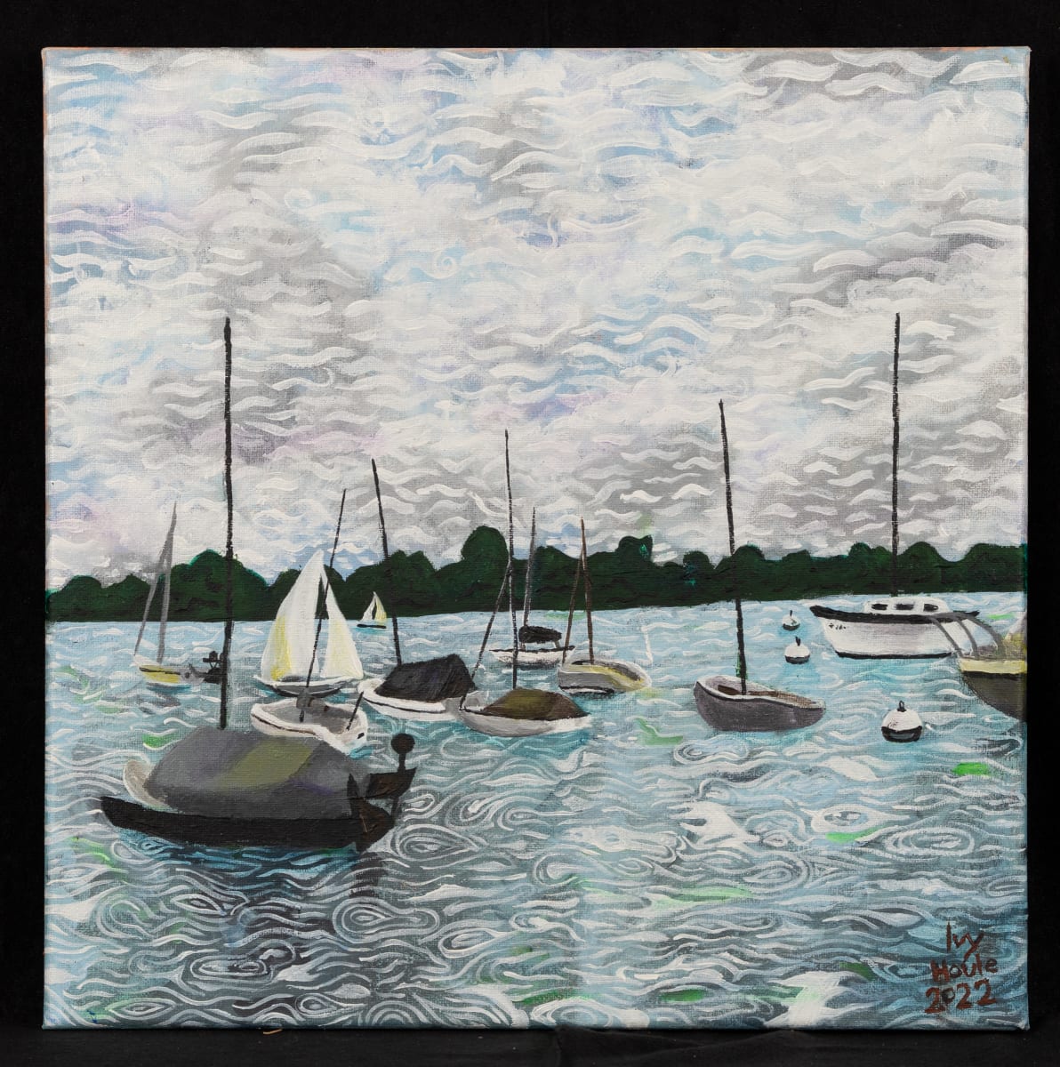 painting of boats on the water