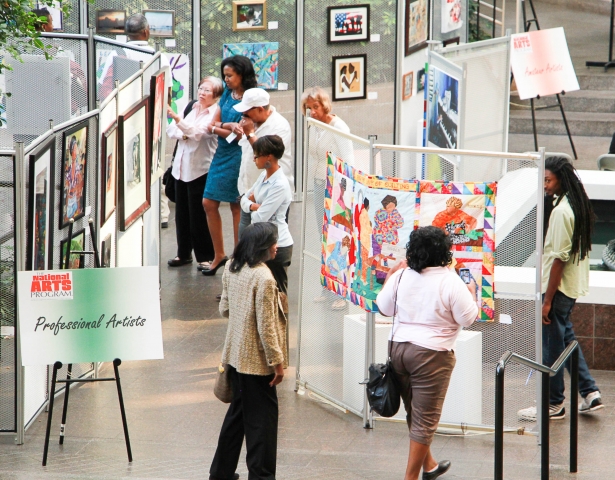 18th Annual Exhibit Attendees taking in the artwork on display in the Fulton County Government Center Atrium