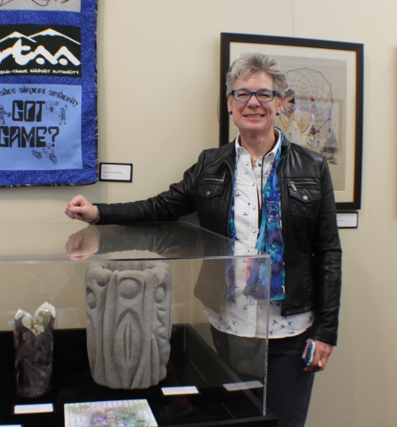 7th Annual Exhibit Carved Concrete Cylinder