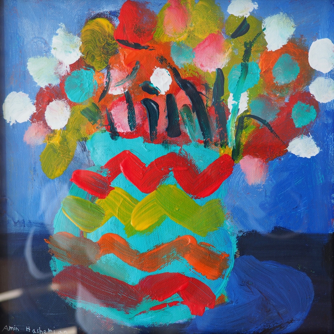 11th Annual Exhibit Flowers in Teal Vase